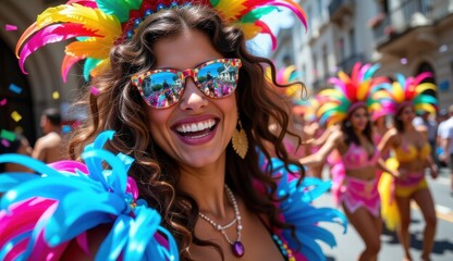 Obraz premium Vibrant Carnival Celebration With Colorful Costumes and Smiling Faces