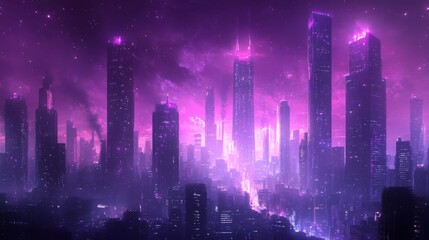 Futuristic Purple Cityscape at Night