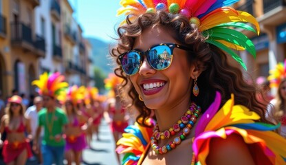 Vibrant Carnival Celebration With Colorful Costumes and Smiling Faces