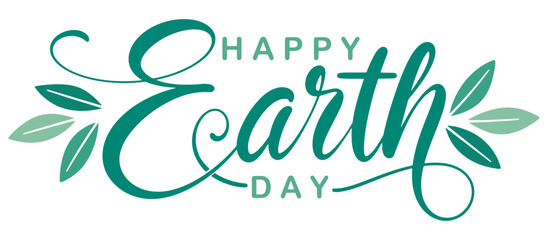 Happy Earth Day handwritten lettering text banner. Typography calligraphic design for greeting cards and poster template celebration. Vector illustration