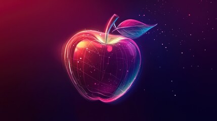 Obraz premium Glowing Apple, Digital Art, Dark Background, Tech Theme, Food Design