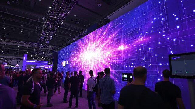 Expo Crowd Views Digital Display Explosion