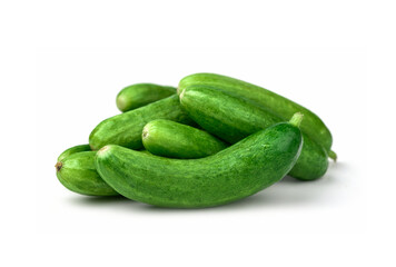 closeup pile of Dutch holland green cucumber isolated on white background