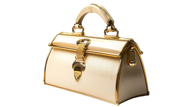 Luxurious off white leather purse with gold trim accents