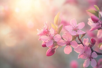 Pink Blossom in Golden Hour Sunlight: A Springtime Delight