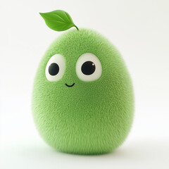 Adorable fluffy green creature with big eyes in 3D style