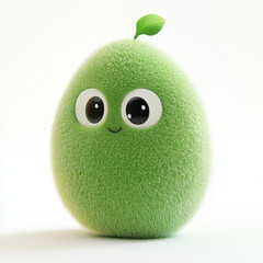 Adorable fluffy green creature with big eyes in 3D style