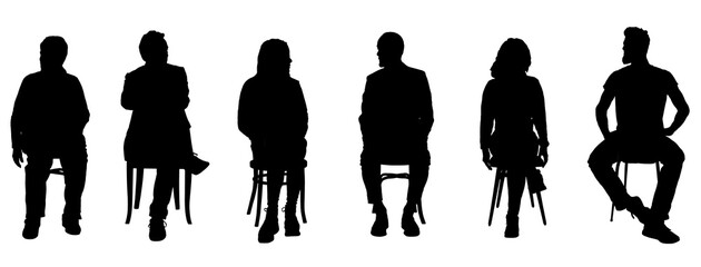 silhouette of a front view of a group of woman and woman sitting and looking away