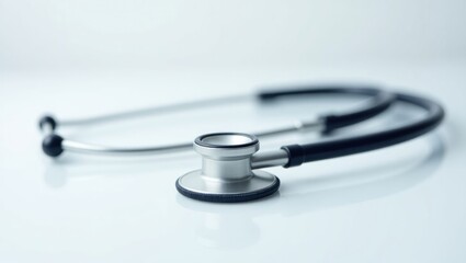 Modern medical stethoscope lying on a white background with soft shadows