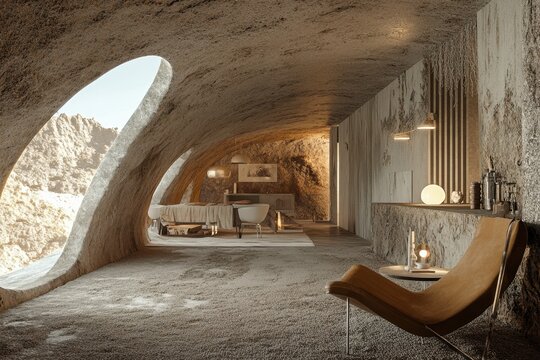 Modern mountain retreat features unique architecture and cozy interior design in a serene setting