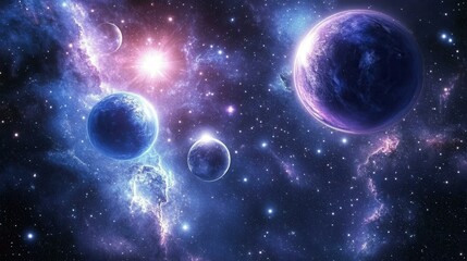 Obraz premium Celestial Bodies and Galactic Wonders in Vibrant Cosmic Space