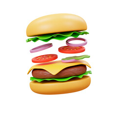 3d illustration of a falling big burger