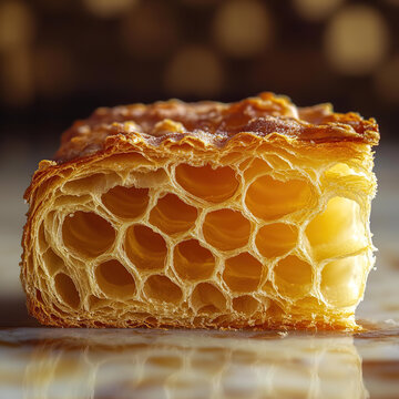 Croissant, cross section backlit by honeycomb grid