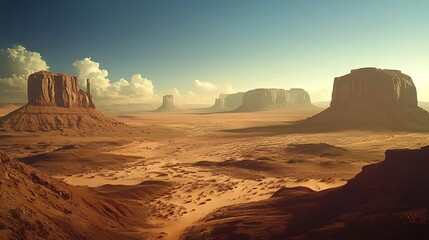 Endless Desert with Towering Rocks and Boundless Horizons

