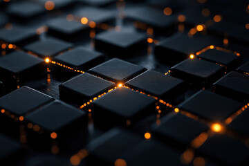 Abstract geometric grid with glowing connection points symbolizing digital communication, technology networks, and data security.