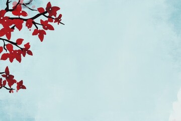Serene Watercolor Blossom: Red Blooms Against a Tranquil Blue Sky