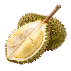 Obraz premium Durian fruit a close-up view isolated on transparent background 
