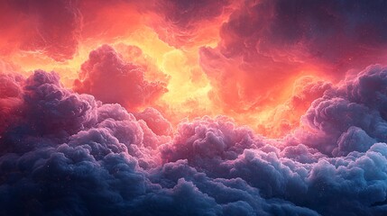 Fototapeta premium Dramatic Cloudscape with Fiery Orange and Purple Hues Illuminating the Sky at Dusk