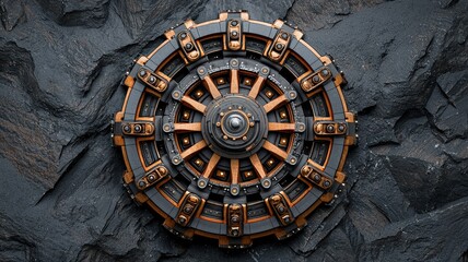 Gigantic bucket-wheel excavator extracting coal in an open-pit mining operation, high-detail industrial shot