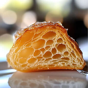 Croissant, cross section backlit by honeycomb grid