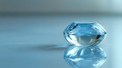 Close-Up of a Crystal Blue Gemstone on a Smooth Surface Reflecting Light