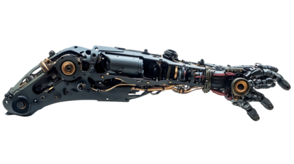 This image depicts a complex robotic arm, showcasing its intricate mechanical structure and advanced engineering design.