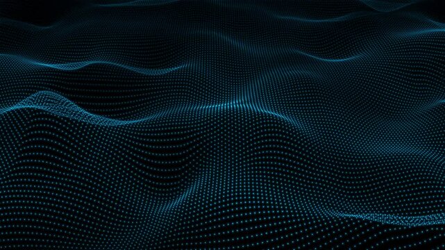 Abstract futuristic data transfer technology blue color particles seamless loop 4K. Futuristic digital server cyber data particles light waves background. Digital technology AI big data loop backdrop.