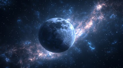 Fototapeta premium Blue Moon in a Pink Nebula Space Scene