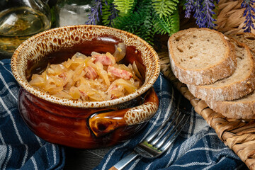 Stewed onion with sausage.