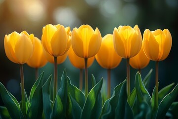 Naklejka premium Golden Hour Tulips: A Symphony of Yellow