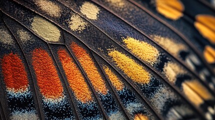 Macro exploration of butterfly wings reveals intricate patterns and vibrant colors in nature's artistry