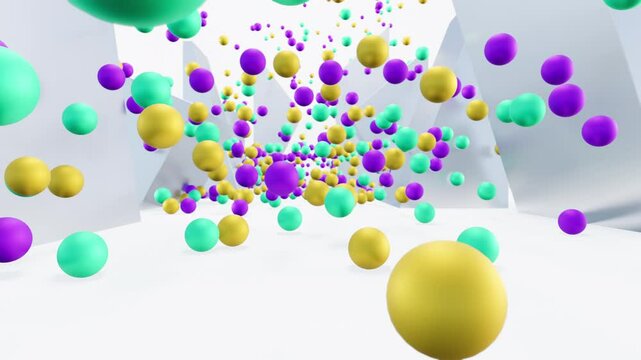 Multicolored Balls Fall On A White Stage in Horizontal 4K 3D Animation Stock Video