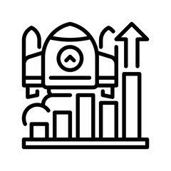 Startup Growth Line Icon, Outline Symbol for Business Expansion, Market Scaling, Revenue Increase, Entrepreneurial Development, and Innovation. Vector Sign Icon