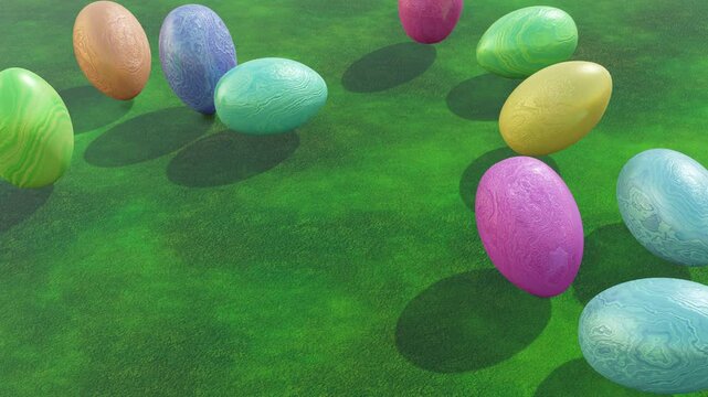 Holiday Easter Eggs Falling on Green Floor 4K 3D Three-Dimensional Animation Stock Video
