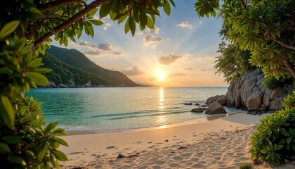 Fototapeta premium Golden Sunset on Serene Koh Samui Beach