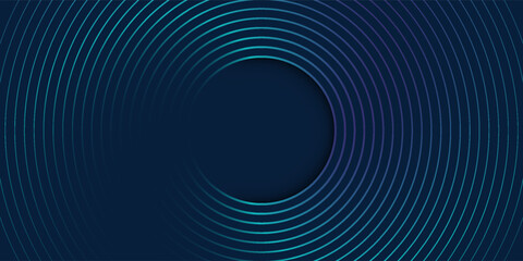 Blue abstract background with spiral circle lines, technology futuristic template. Vector illustration.