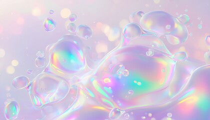Iridescent water droplets on a soft, pastel background. Dreamy, ethereal design perfect for abstract, texture, or background themes.