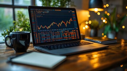 Laptop displaying a portfolio in a cozy home office setup