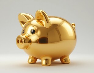 Golden Piggy Bank Shiny Metallic Money Saving Concept Investment