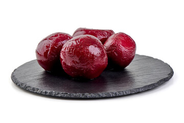Boiled Beets on Slate Plate, Isolated on White Background.