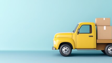 Fototapeta premium Yellow Truck with Cardboard Boxes Side Profile, 3D Render, Delivery Concept, Shipping, Logistics Shipping, Delivery