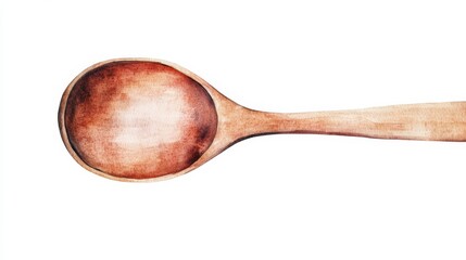 Watercolor Wooden Spoon Illustration Top View, Rustic Kitchen Utensil, Cooking Concept Wooden Spoon, Watercolor Painting