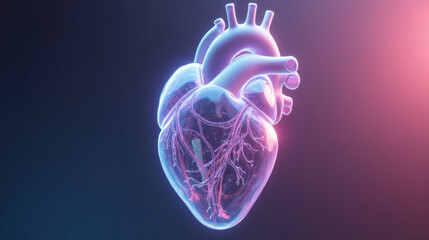 glowing 3D heart model with detailed arteries and veins, showcasing vibrant colors and modern design