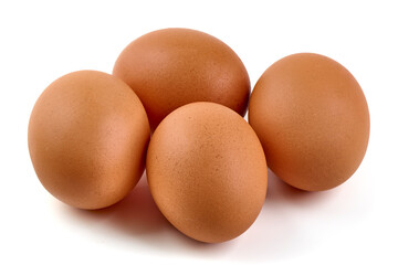 Brown Chicken Eggs Isolated on White Background.