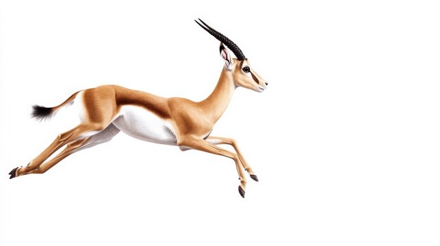 Springbok in Motion Colored Pencil Drawing, Side Profile, Wildlife Art, gazelle, antelope gazelle, antelope