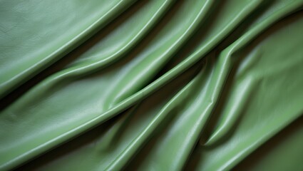 Elegant green satin fabric with soft folds and a glossy sheen creating a luxurious texture