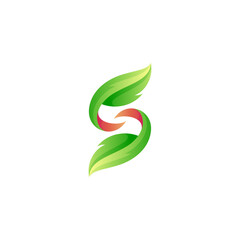 Obraz premium letter s logo with natural leaf combination in 3d design style