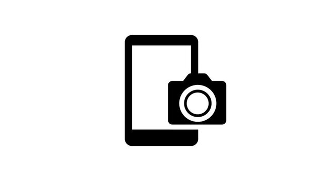 Mobile phone with camera icon. technology background logotype icon animation.