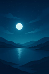 "A serene moonlit lake with a glowing full moon"