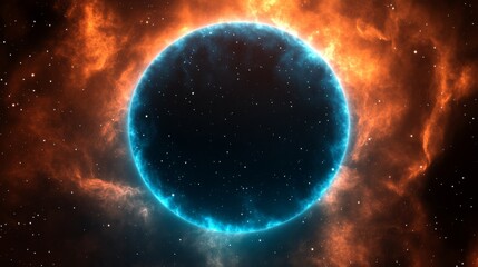 Obraz premium Cosmic Nebula Circular Energy Field, Blue and Orange Hues, Digital Art, Space, Galaxy Space, Nebula